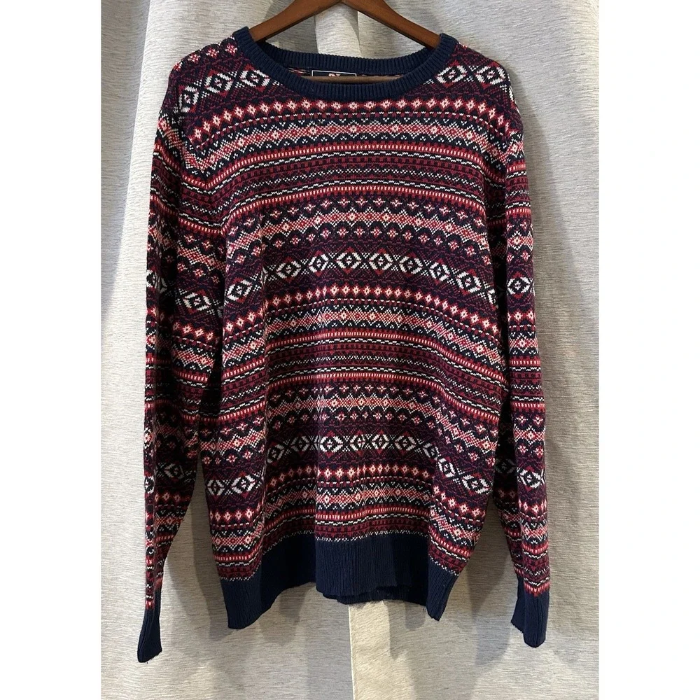 Vineyard Vines Fair‎ Isle Red White Blue Wool Alpaca Blend Crewneck Large